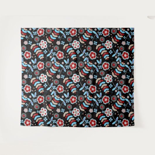 Bold Folk Floral Pattern Wandkleed (Voorkant (horizontaal))
