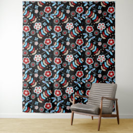 Bold Folk Floral Pattern Wandkleed