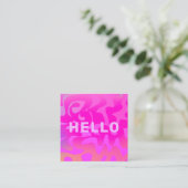 Bold Font Groovy Hello Hot Pink Bright Vierkante Visitekaartje (Staand voorkant)
