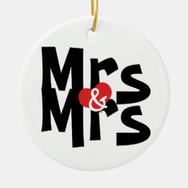 Bold Font Lesbian Wedding Mrs. en Mrs. Gepersonali Keramisch Ornament