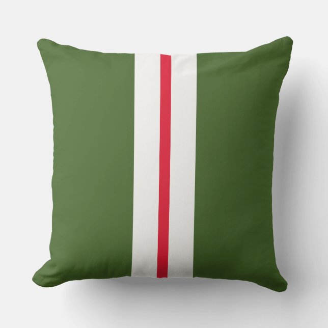 Bold Forest Green Bright Red White Racing Stripes Buitenkussen (Voorkant)