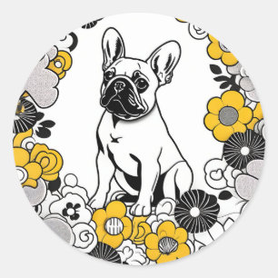 Bold Franse Bulldog Pop Kunstportret Ronde Sticker