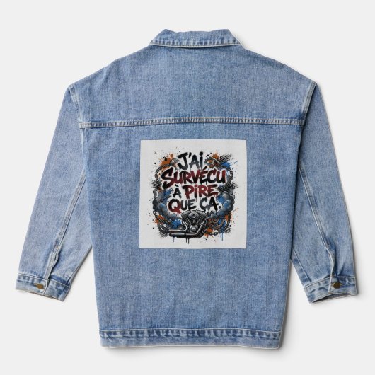 Bold French biker quote – graffiti Denim Jacket (Achterkant)