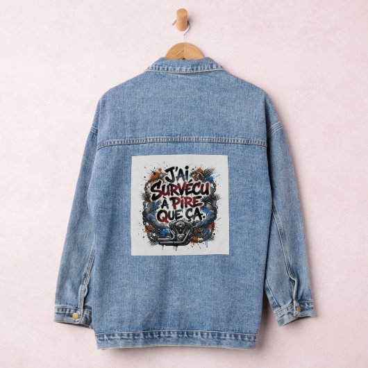 Bold French biker quote – graffiti Denim Jacket (Hangar)