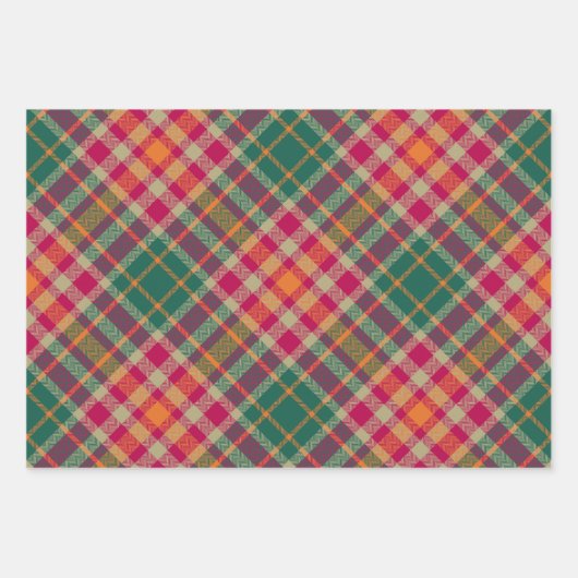 Bold Fuchsia Emerald Green Modern Diagonal Plaid Inpakpapier Vel (Voorkant 2)