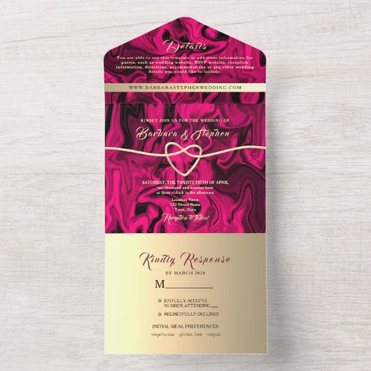 Bold Fuchsia Gold foto bruiloft uitnodiging (Binnen)