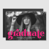 Bold Fuchsia Typografie Foto Afstuderen Magnetische Uitnodiging (Voorkant / Achterkant)