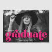 Bold Fuchsia Typografie Foto Afstuderen Magnetische Uitnodiging (Voorkant)