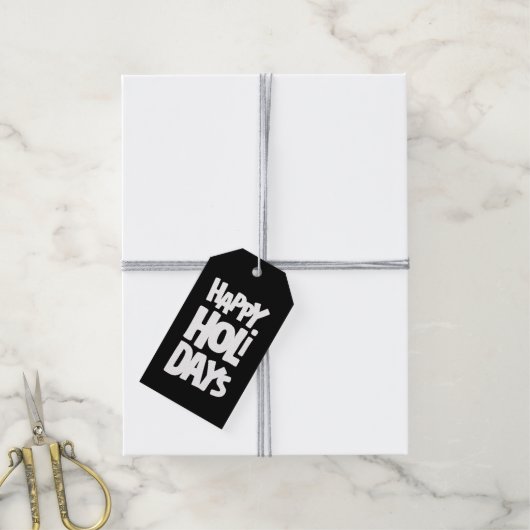 Bold & Fun Black & White Happy Holidays Cadeaulabel (Met Touw)