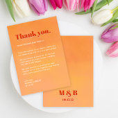 Bold Fun Modern Orange Sunset Monogram Wedding Bedankkaart