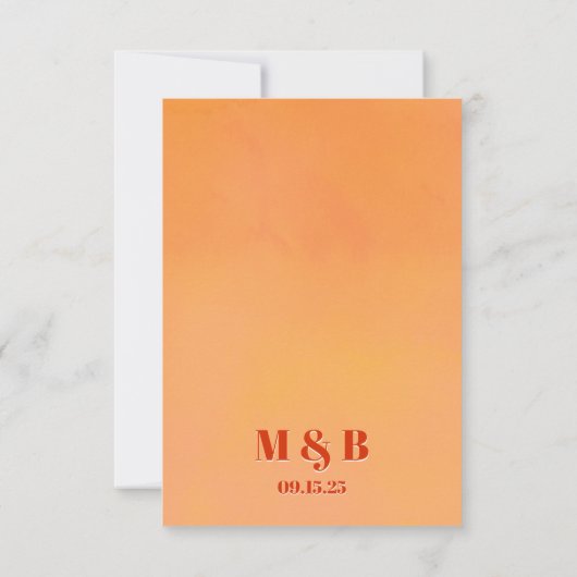 Bold Fun Modern Orange Sunset Monogram Wedding Bedankkaart (Achterkant)