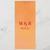 Bold Fun Modern Orange Sunset Monogram Wedding Menu (Achterkant)