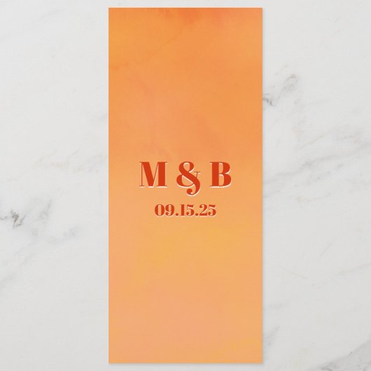 Bold Fun Modern Orange Sunset Monogram Wedding Menu (Achterkant)