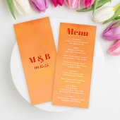 Bold Fun Modern Orange Sunset Monogram Wedding Menu
