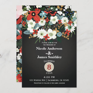 Bold Funky Colorful Floral Dark Chic Wedding Kaart
