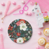 Bold Funky Kleurrijke Bloemen Donker Chic Bruiloft Papieren Bordje (Feest)