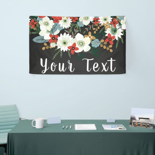 Bold Funky Kleurrijke Bloemen Donker Chic Bruiloft Spandoek (Beurs)