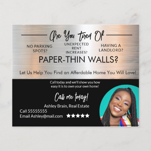 Bold & Funky metal Vastgoed Huurders Briefkaarten Flyer (Voorkant)