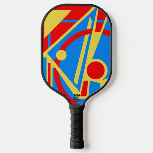Bold Geometric Abstract in Red, Blue, and Yellow Pickleball Paddle (Voorkant)