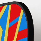 Bold Geometric Abstract in Red, Blue, and Yellow Pickleball Paddle (Links Detail)