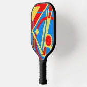 Bold Geometric Abstract in Red, Blue, and Yellow Pickleball Paddle (Links)