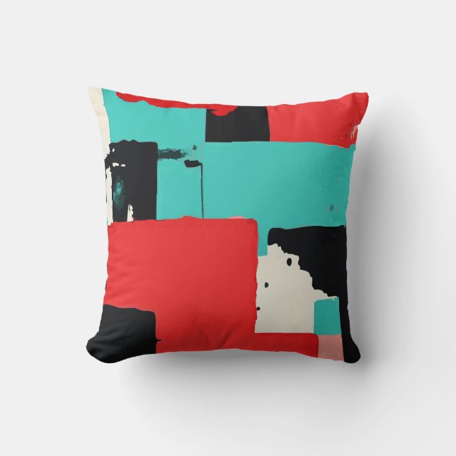 Bold Geometric Abstract Red, Black, Teal and White Kussen (Voorkant)