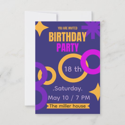 Bold Geometric Neon 18th Birthday Party Invitation Bedankkaart (Voorkant)