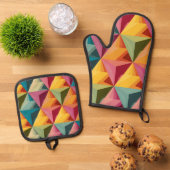 Bold Geometric Triangle Pattern  Ovenwant & Pannenlap Set (Top down)