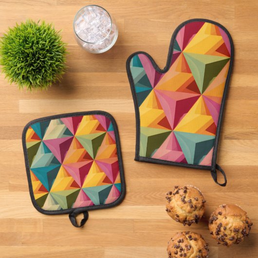 Bold Geometric Triangle Pattern Ovenwant & Pannenlap Set (Top down)