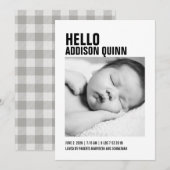 Bold Gingham Pset Baby Foto geboorteaankondiging Aankondiging (Voorkant / Achterkant)