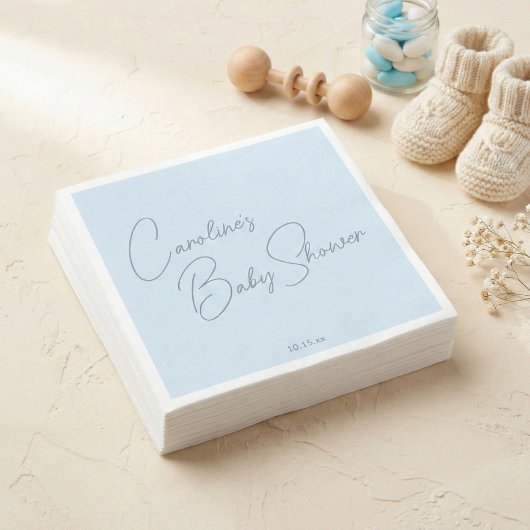 Bold Glacier Blue Modern Script Custom Baby Shower Servet