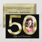 Bold Gold 50e foto Verjaardagsfeestuitnodiging Kaart (Voorkant / Achterkant)