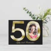 Bold Gold 50e foto Verjaardagsfeestuitnodiging Kaart (Staand voorkant)