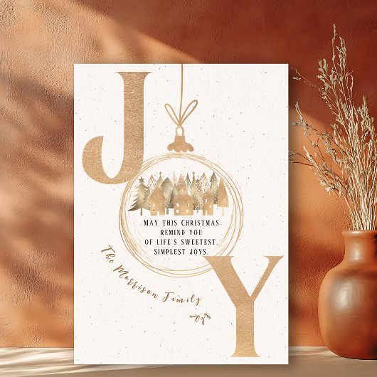 Bold Gold and Beige Joy Christmas Flat Holiday Car Feestdagenkaart