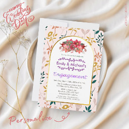 Bold Gold Bloemen Spring Blooms Engagement Party Kaart