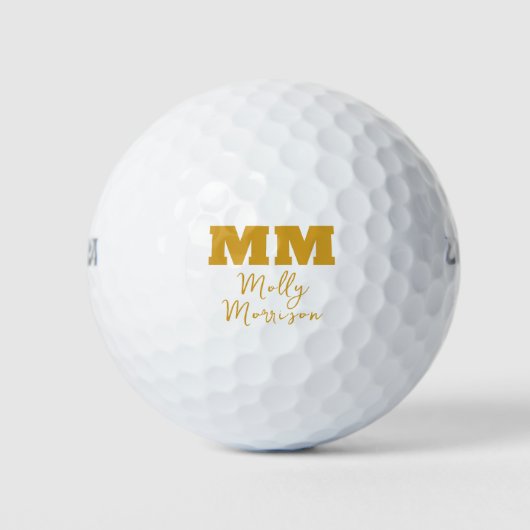 Bold Gold Calligraphy Monogram & Name Golfballen (Voorkant)