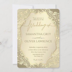 Bold Gold Damask Uitnodiging voor de bruiloft