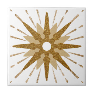 Bold Gold en White Starburst Tegeltje
