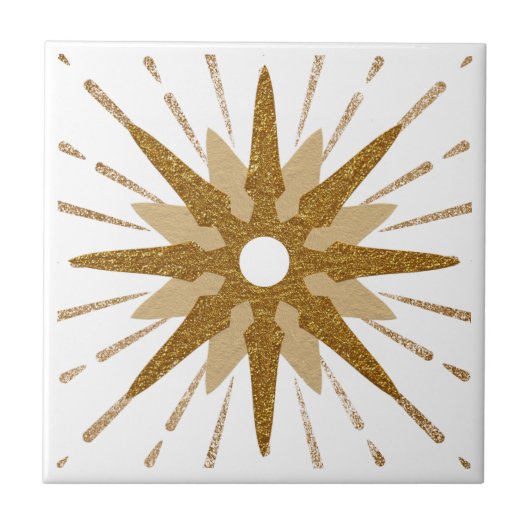 Bold Gold en White Starburst Tegeltje (Voorkant)