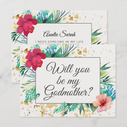 Bold Gold Floral Godmoeder proposal Kaart (Voorkant / Achterkant)