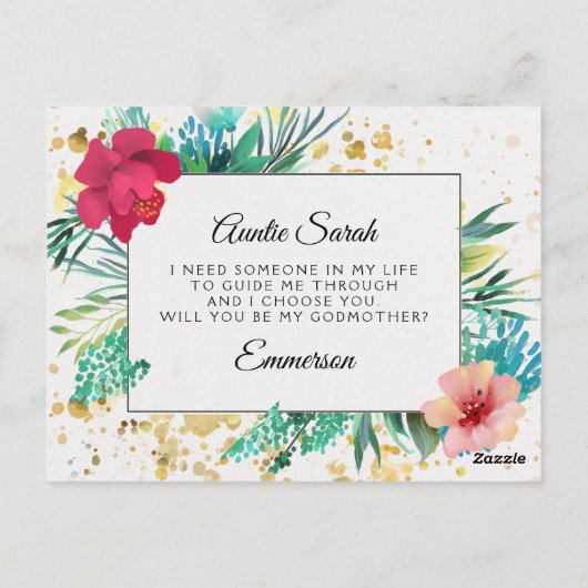 Bold Gold Floral Godmoeder proposal Kaart (Achterkant)