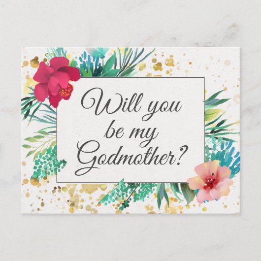 Bold Gold Floral Godmoeder proposal Kaart (Voorkant)
