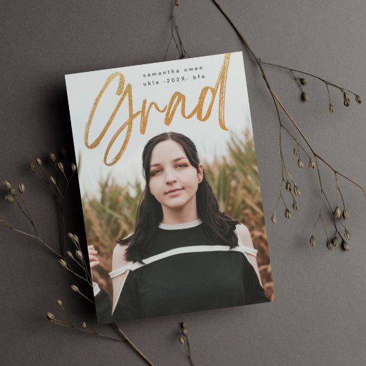 Bold Gold Foil Brush Afstudeerder Moderne fotouniv Aankondiging