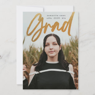 Bold Gold Foil Brush Afstudeerder Moderne fotouniv Aankondiging