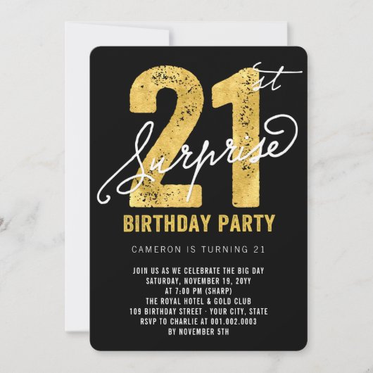 Bold Gold Foil Surprise 21e verjaardagsfeestje Uit Kaart (Voorkant)