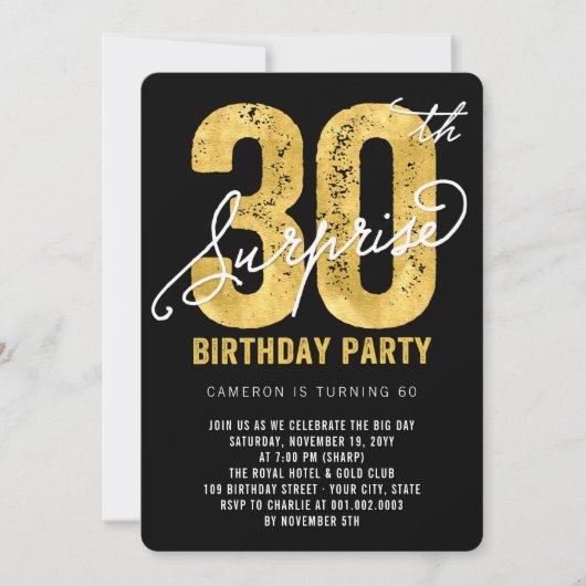 Bold Gold Foil Surprise 30e verjaardagsfeestje Uit Kaart (Voorkant)