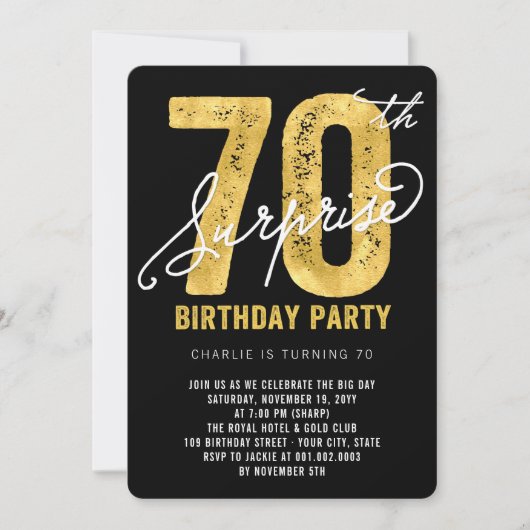 Bold Gold Foil Surprise 70e verjaardagsfeestje Uit Kaart (Voorkant)