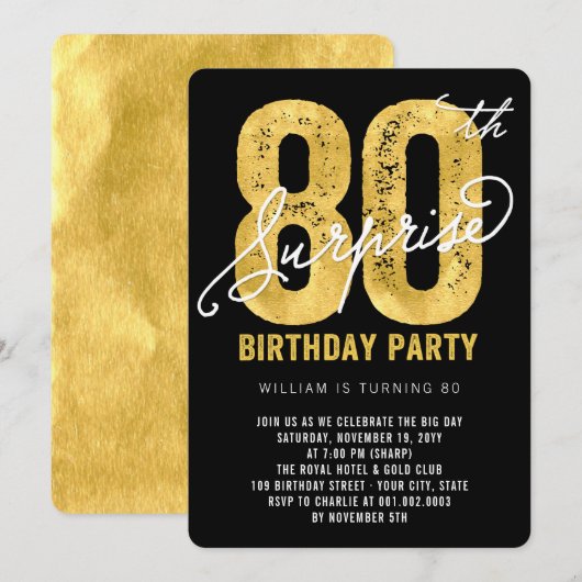 Bold Gold Foil Surprise 80ste verjaardagsfeestje U Kaart (Voorkant / Achterkant)