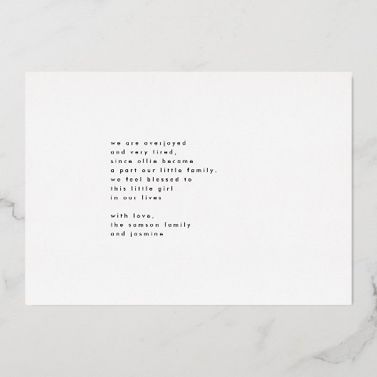 Bold GOLD Foto noem me BABY geboortebevestiging Folie Uitnodiging (Achterkant)