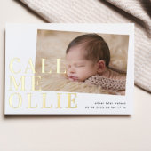 Bold GOLD Foto noem me BABY geboortebevestiging Folie Uitnodiging